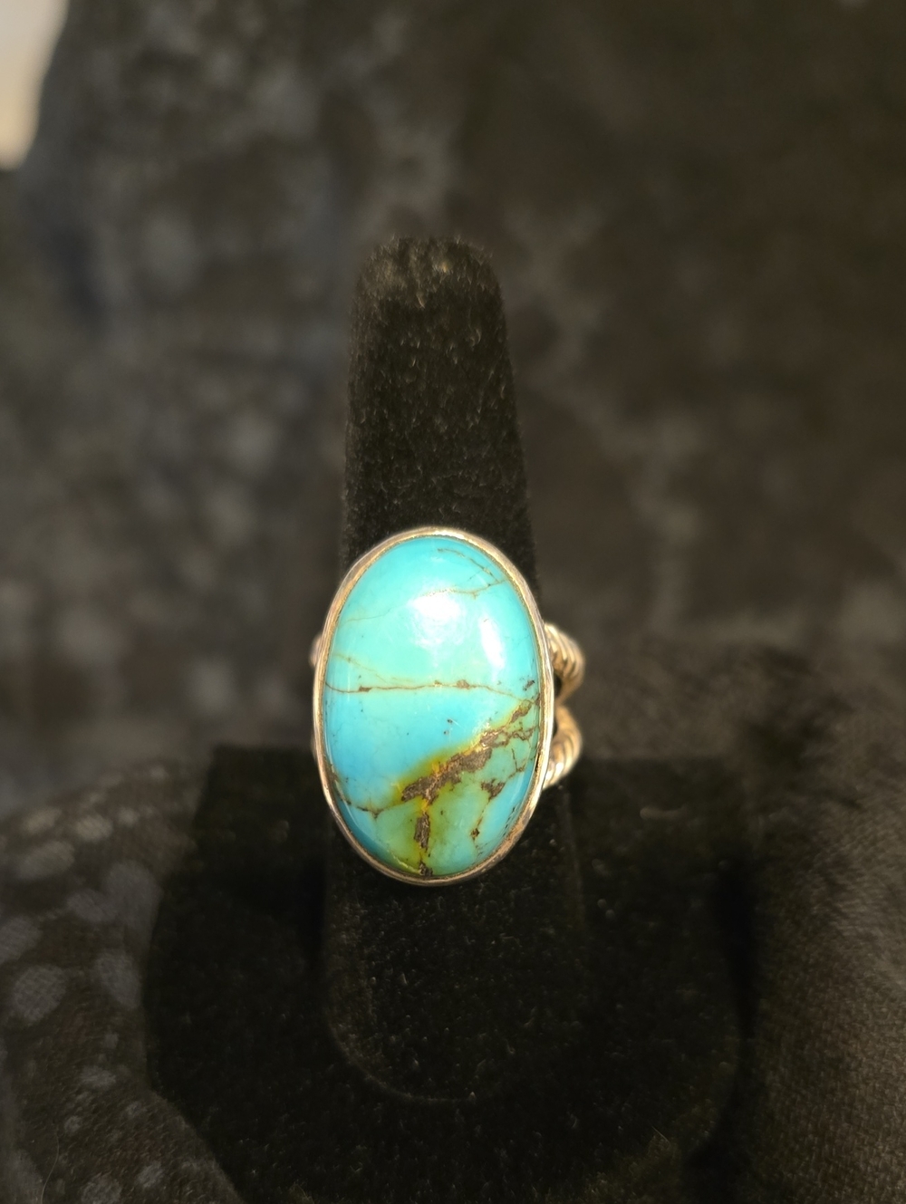 Turquoise Ring Beaded Hidden Halo And Woven Pattern Split Shank 925 Sz 8